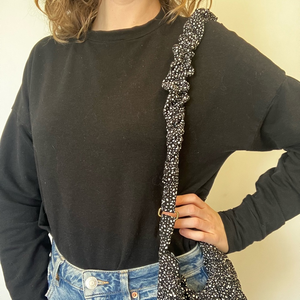 Upcycled handmade quilted fluffy Black and White Crossbody Bag - Picture 4 of 14